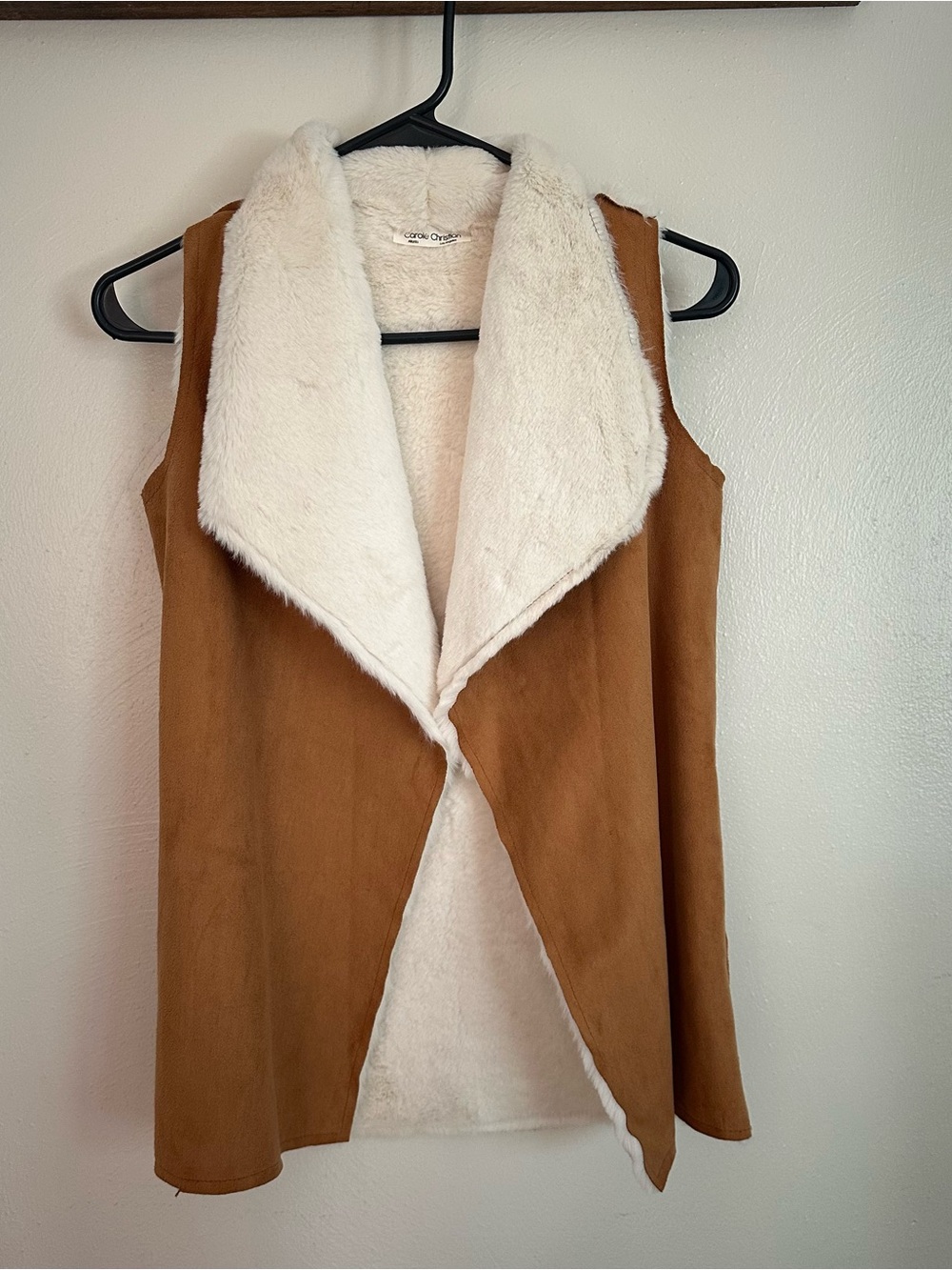 Carole Christian tan & cream faux fur vest with white fur trim
